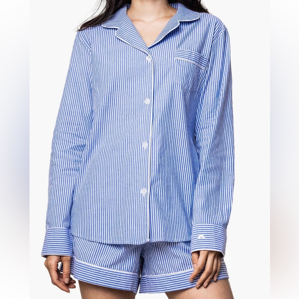 Classic Blue Striped Cotton Pajama Set - Women's
